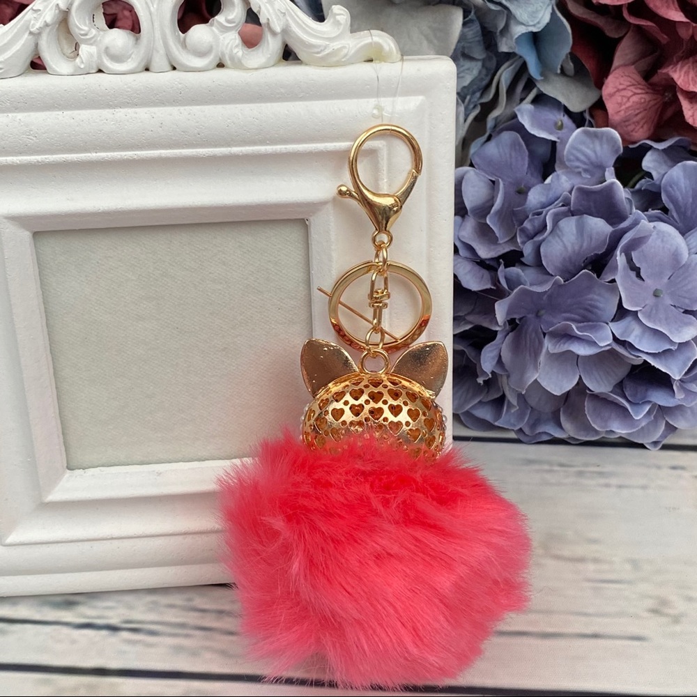 Crystal & Pearl Fox Hot Pink Pom Pom Keychain - Picture 11 of 15